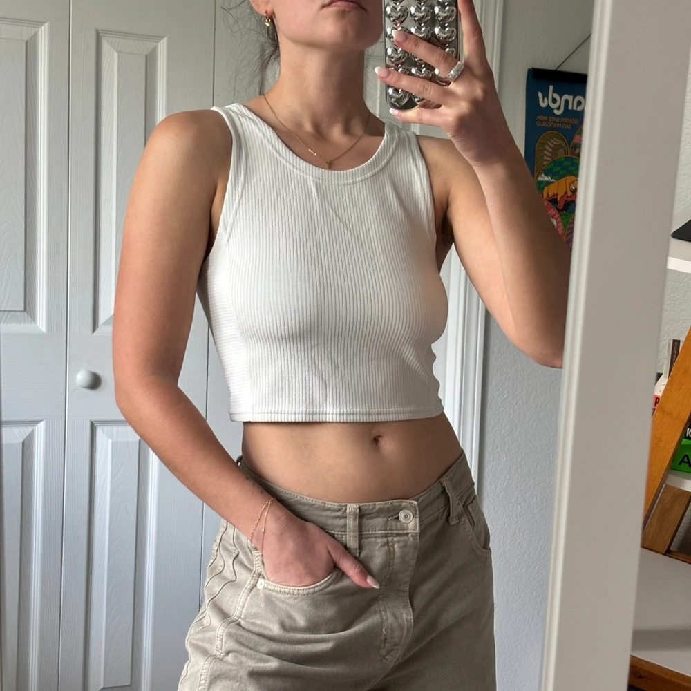 Lululemon Athletica White Ribbed Tank Top